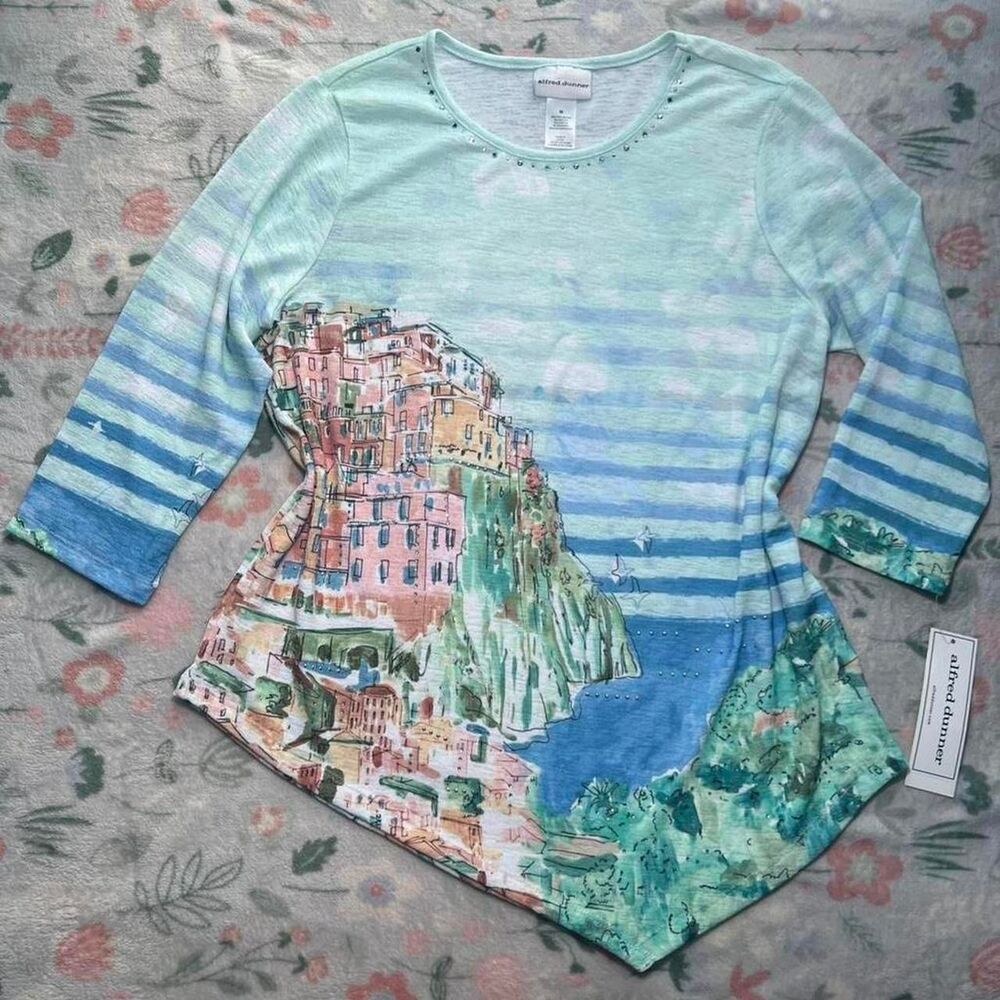 Alfred Dunner Asymmetrical Shirt M - European Summer Boho Coastal Beach Vacation